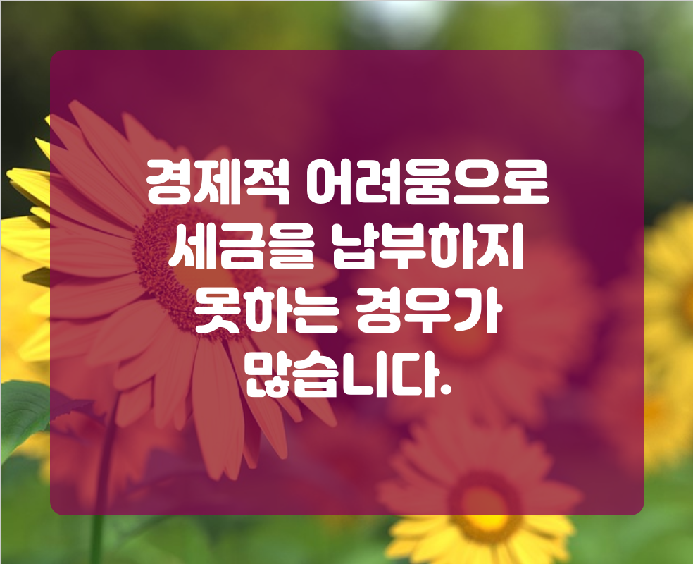 경제적 어려움으로 세금을 납부하지 못하는 경우가 많습니다.