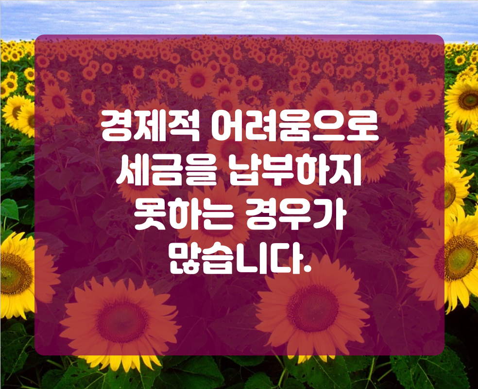 경제적 어려움으로 세금을 납부하지 못하는 경우가 많습니다.